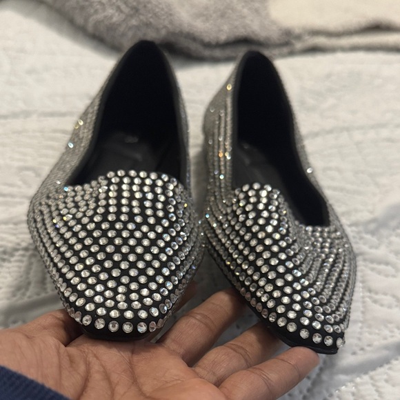 ZARA rhinestone embellished Black and Silver pointed Flats size 39 - Picture 8 of 14